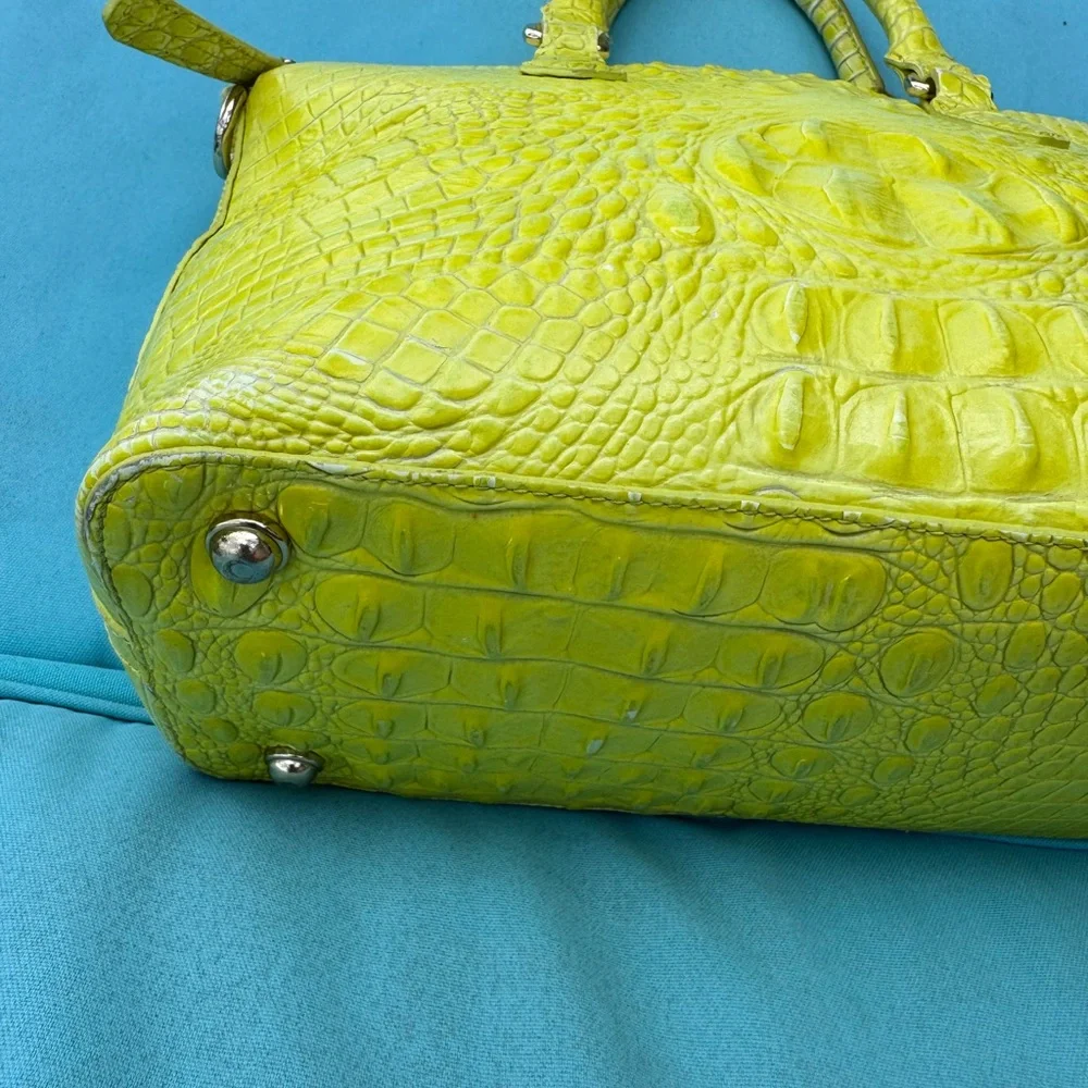 🍋‍🟩🐊Brahmin Lime Crocodile Lemongrass Embossed Satchel (Rare) EUC🐊